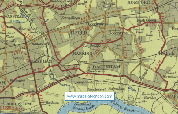Old map of the London borough of Barking and Dagenham