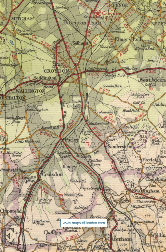 Old map of the London borough of Croydon