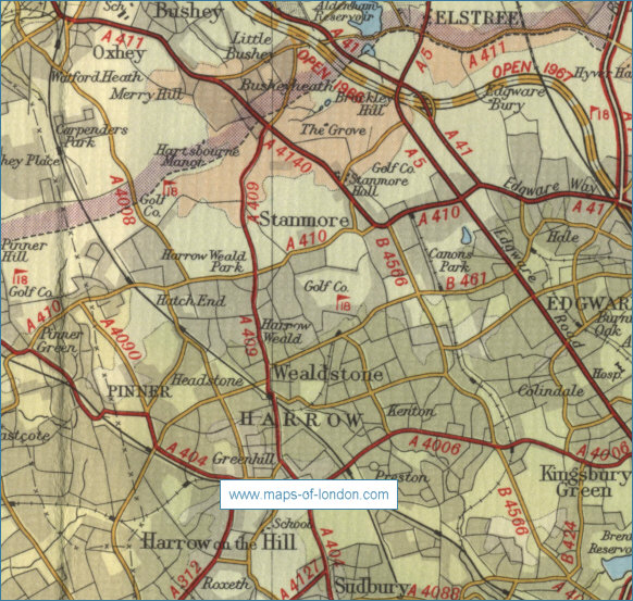Old map of the London borough of Harrow