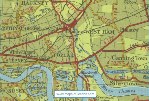 Old map of the London borough of Tower Hamlets