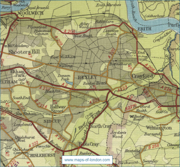 Old map of the London borough of Bexley