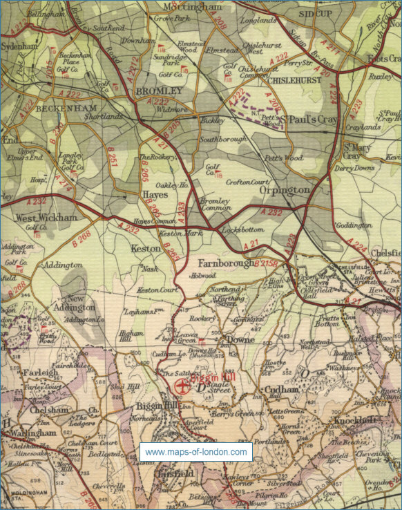 Old map of the London borough of Bromley