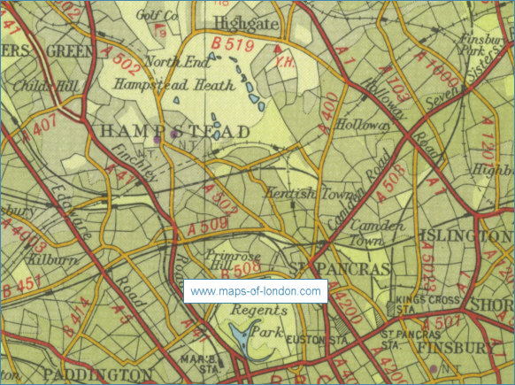 Old map of the London borough of Camden