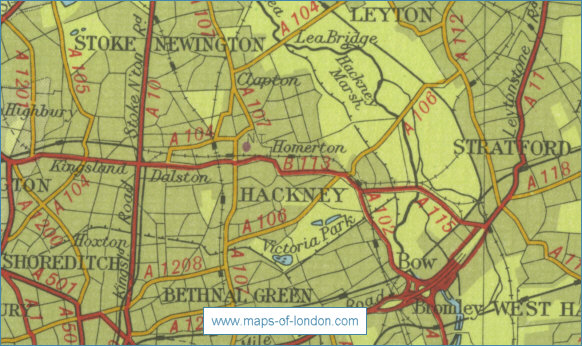 Old map of the London borough of Hackney