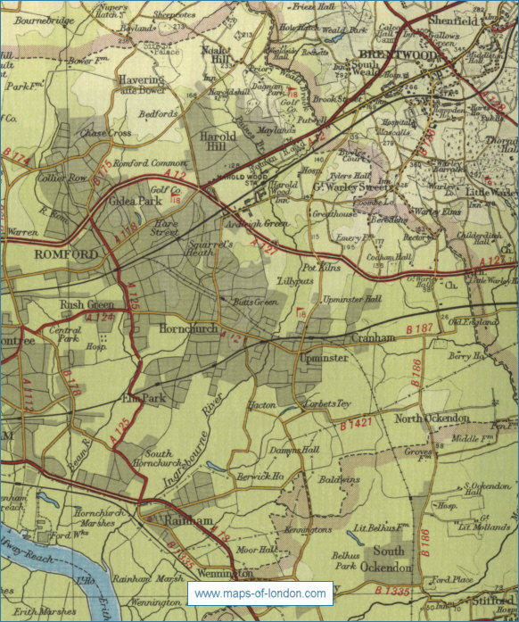 Old map of the London borough of Havering