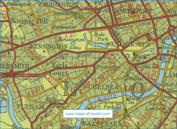 Old map of the London borough of Kensington and Chelsea