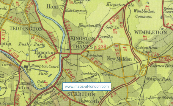 Old map of the London borough of Kingston upon Thames