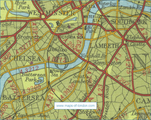 Old map of the London borough of Lambeth