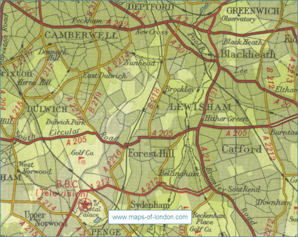 Old map of the London borough of Lewisham