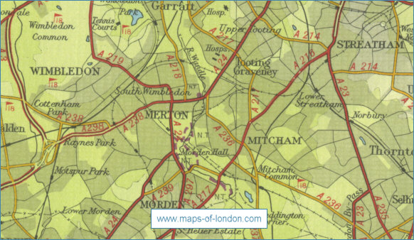 Old map of the London borough of Merton