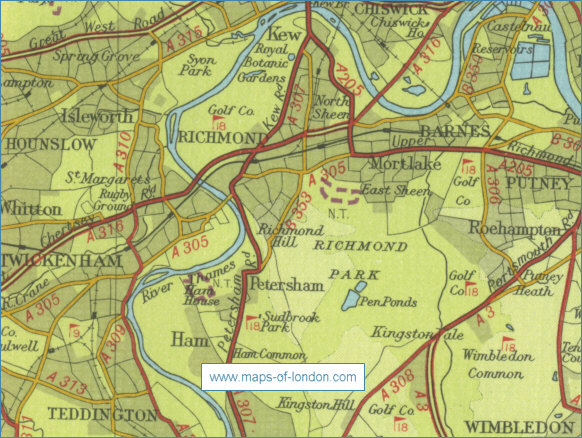 Old map of the London borough of Richmond