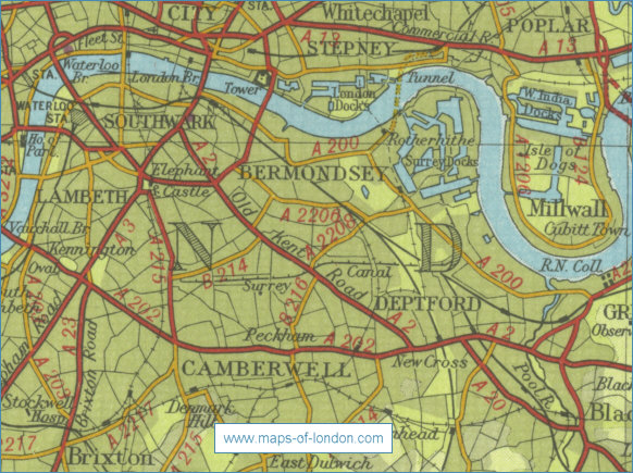 Old map of the London borough of Southwark