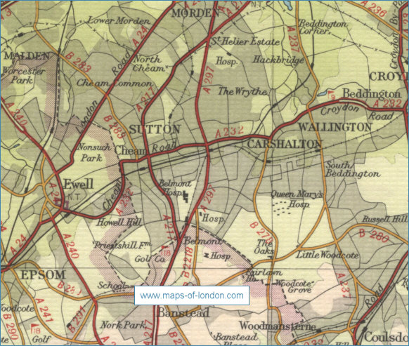 Old map of the London borough of Sutton